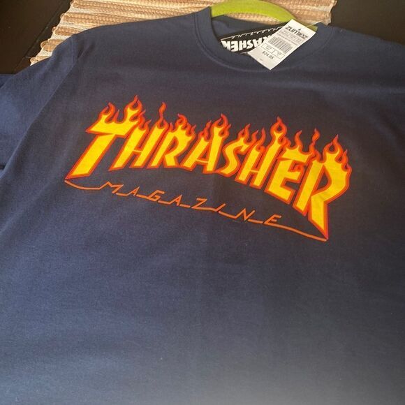 Thrasher Other - NWT Thrasher tee navy with yellow/ orange logo Size M